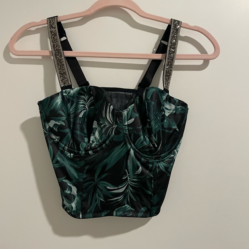 Victoria’s Secret Satin Print Rhinestone Corset | Size 32DD